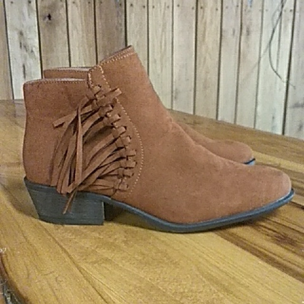 BAMBOO Fringe Suede Ankle Boots - Brown